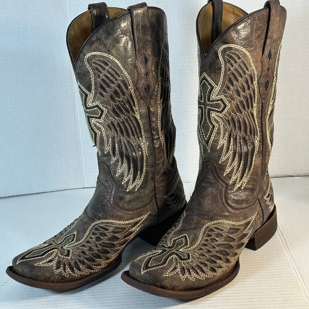 Corral Brown Heeled Boots with Embroidered Wings - Picture 5 of 16